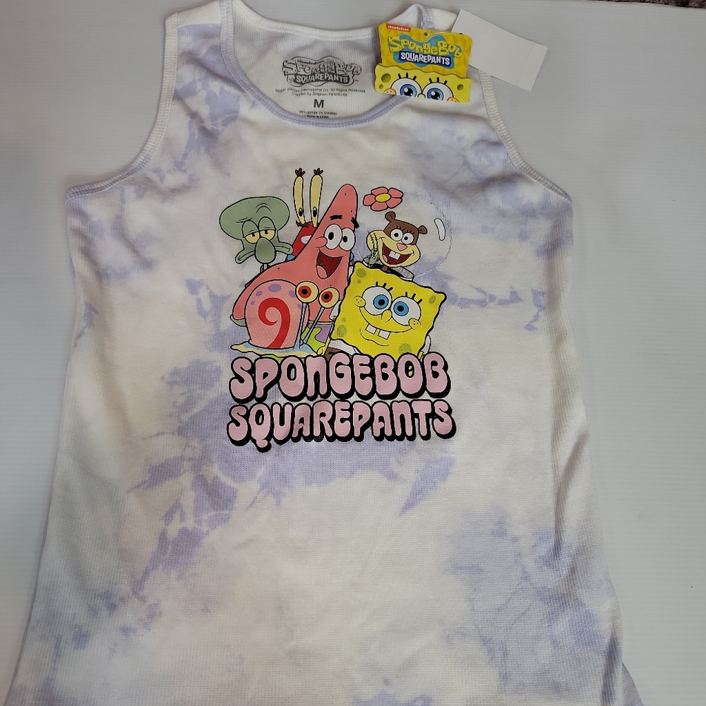 Nickelodeon Spongebob Squarepants Juniors' Sz Med Tank Top Purple Tie Dye NEW mb